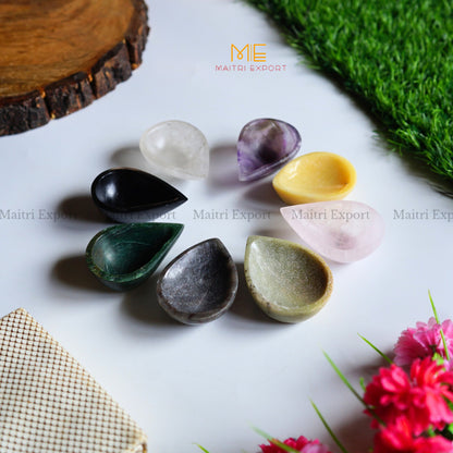 Natural Healing Crystal Stone 1 Face Leaf Shape Diya / Deepak-Maitri Export | Crystals Store