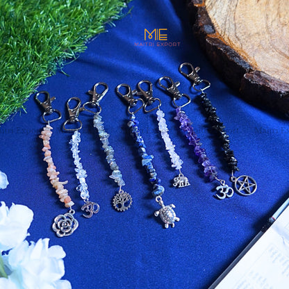 Natural Crystal Stone Chips Keychain with Different charms-Maitri Export | Crystals Store