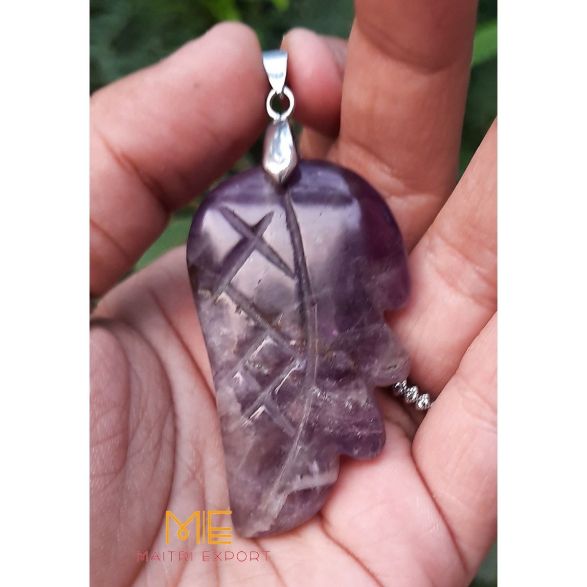 Natural crystal stone leaf shaped pendant-Amethyst-Maitri Export | Crystals Store