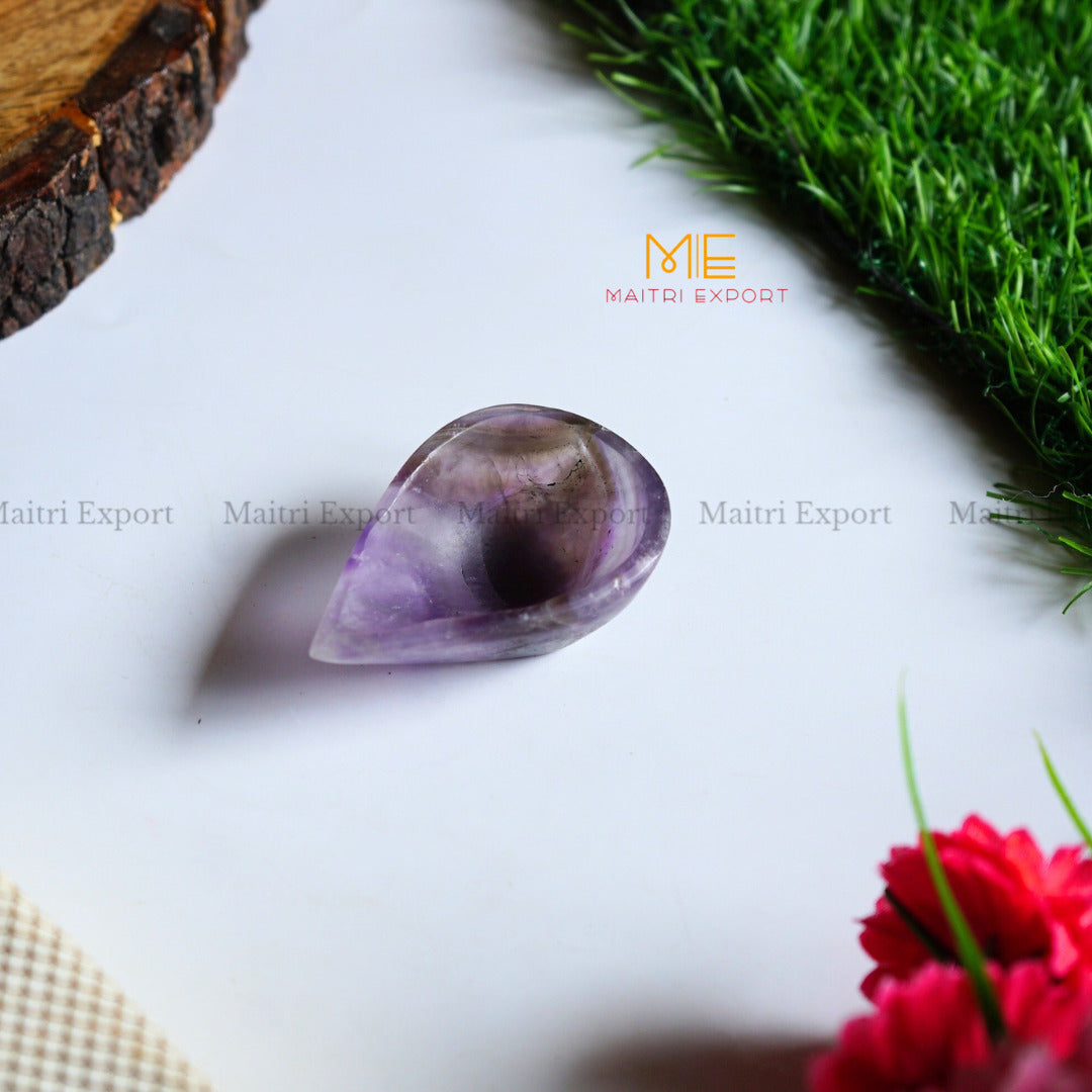 Natural Healing Crystal Stone 1 Face Leaf Shape Diya / Deepak-Amethyst-Maitri Export | Crystals Store