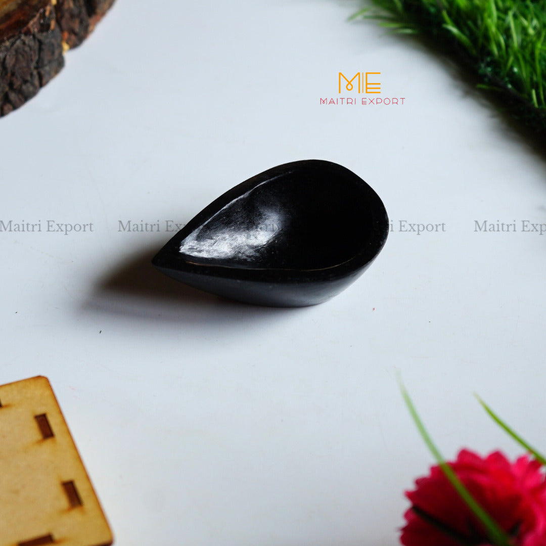 Natural Healing Crystal Stone 1 Face Leaf Shape Diya / Deepak-Black tourmaline-Maitri Export | Crystals Store
