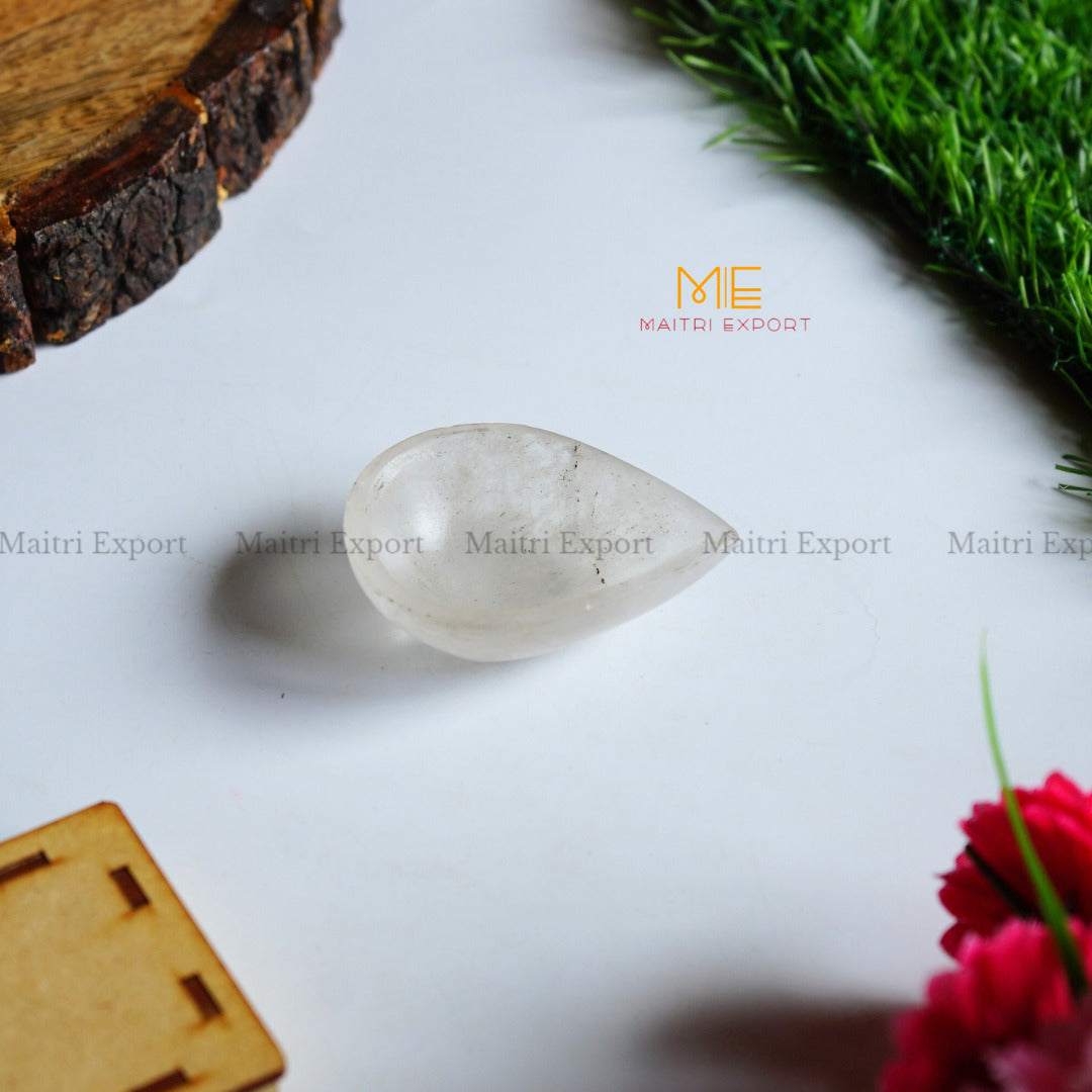 Natural Healing Crystal Stone 1 Face Leaf Shape Diya / Deepak-Clear quartz-Maitri Export | Crystals Store
