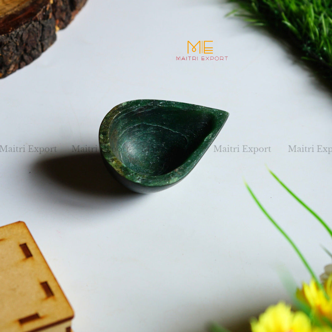 Natural Healing Crystal Stone 1 Face Leaf Shape Diya / Deepak-Green Jade-Maitri Export | Crystals Store