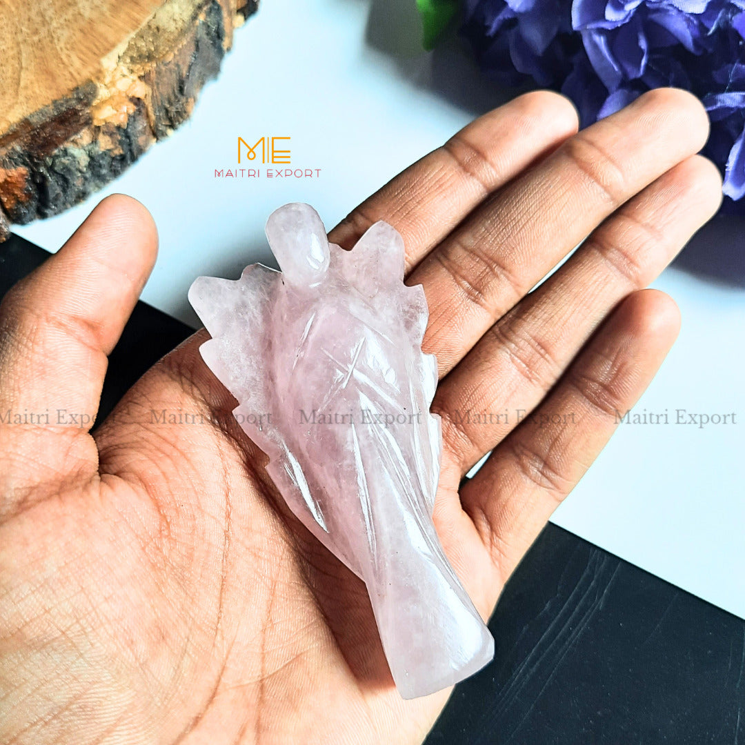 Crystal Guardian Angel With Wings ( 3 inch )-Rose Quartz-Maitri Export | Crystals Store