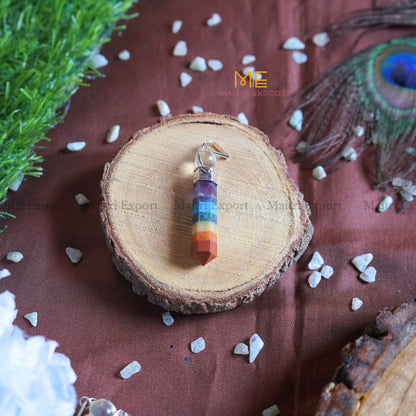 Natural Healing Crystal Stone 7 chakra with Clear Quartz Pencil Point Pendant-Maitri Export | Crystals Store
