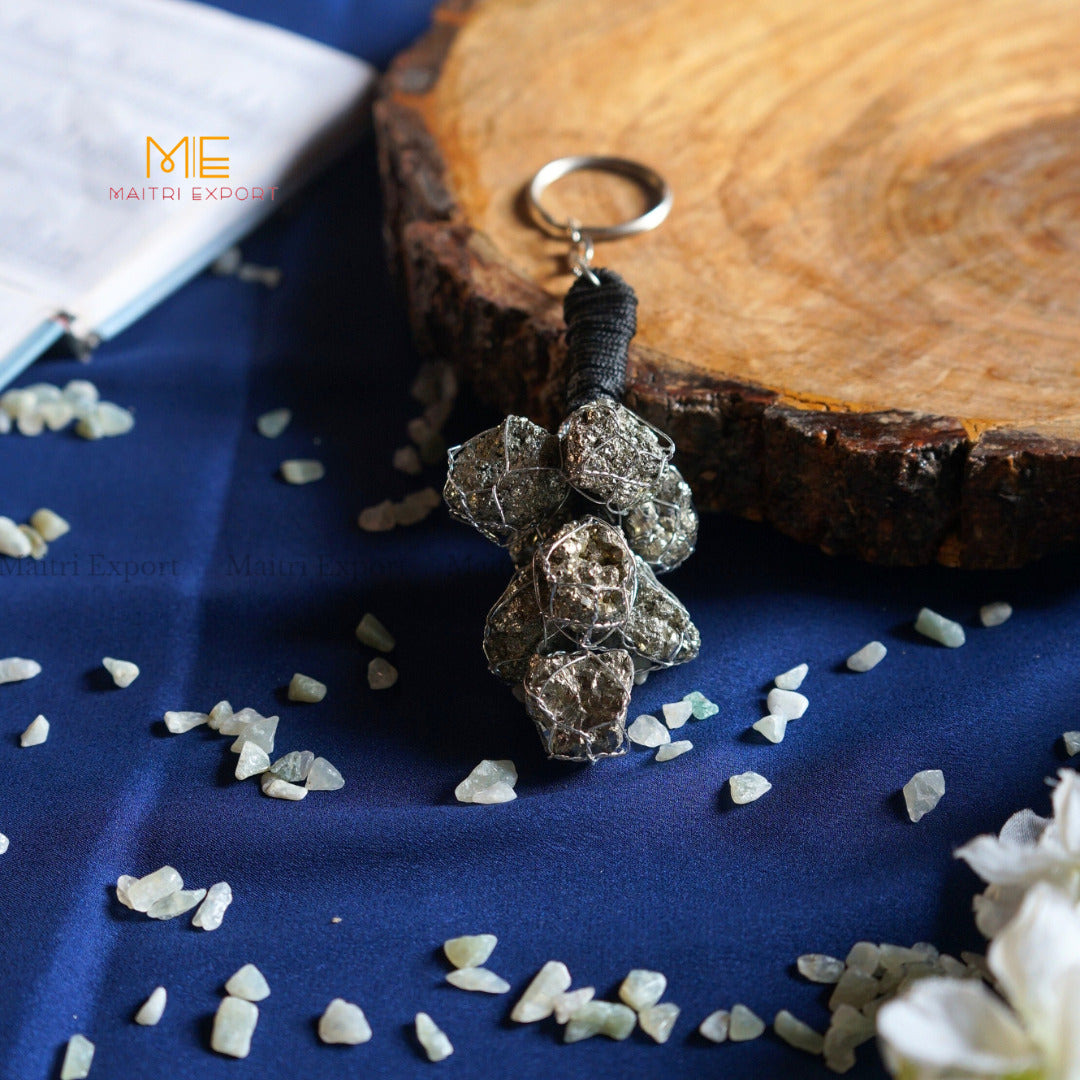 Natural Healing Crystal Pyrite Cluster Hanging / Keychain-Maitri Export | Crystals Store