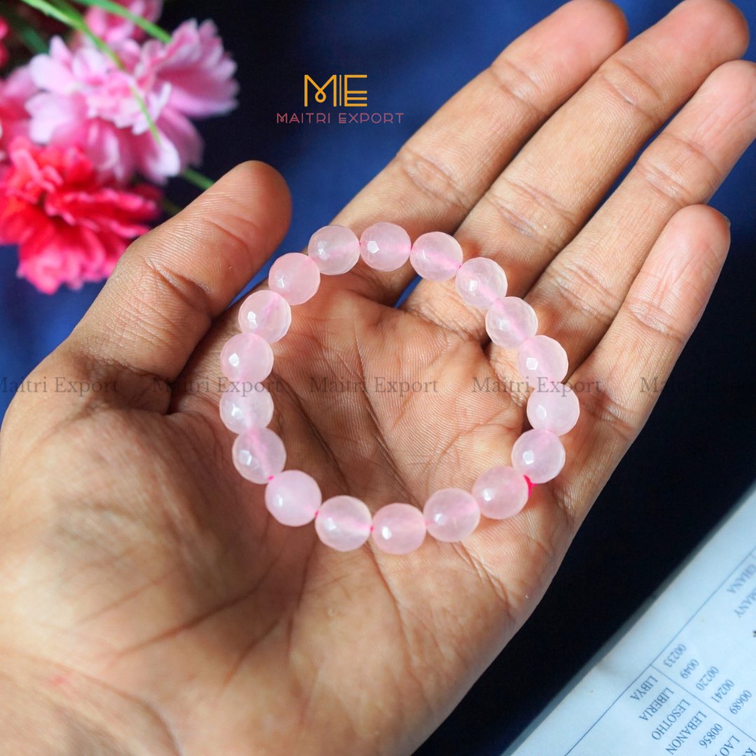 10mm crystal round beads Faceted Bracelet-Rose Quartz-Maitri Export | Crystals Store