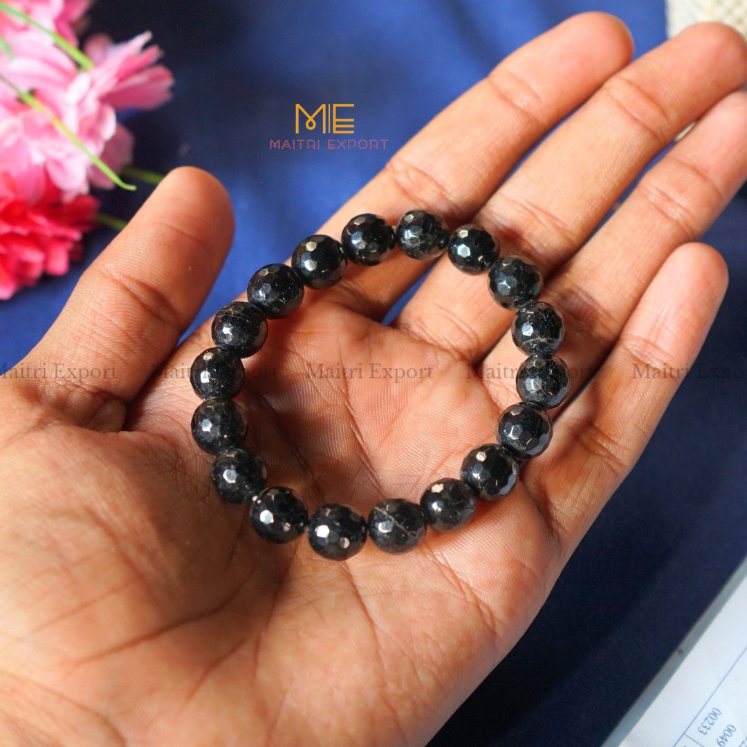 10mm crystal round beads Faceted Bracelet-Black Tourmaline-Maitri Export | Crystals Store