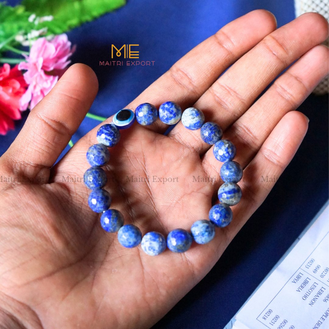 10mm crystal round beads Faceted With Evil Eye Bracelet-Lapis Lazuli-Maitri Export | Crystals Store