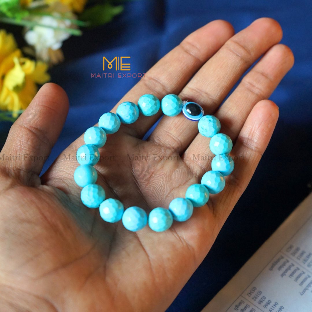 10mm crystal round beads Faceted With Evil Eye Bracelet-Turquoise-Maitri Export | Crystals Store