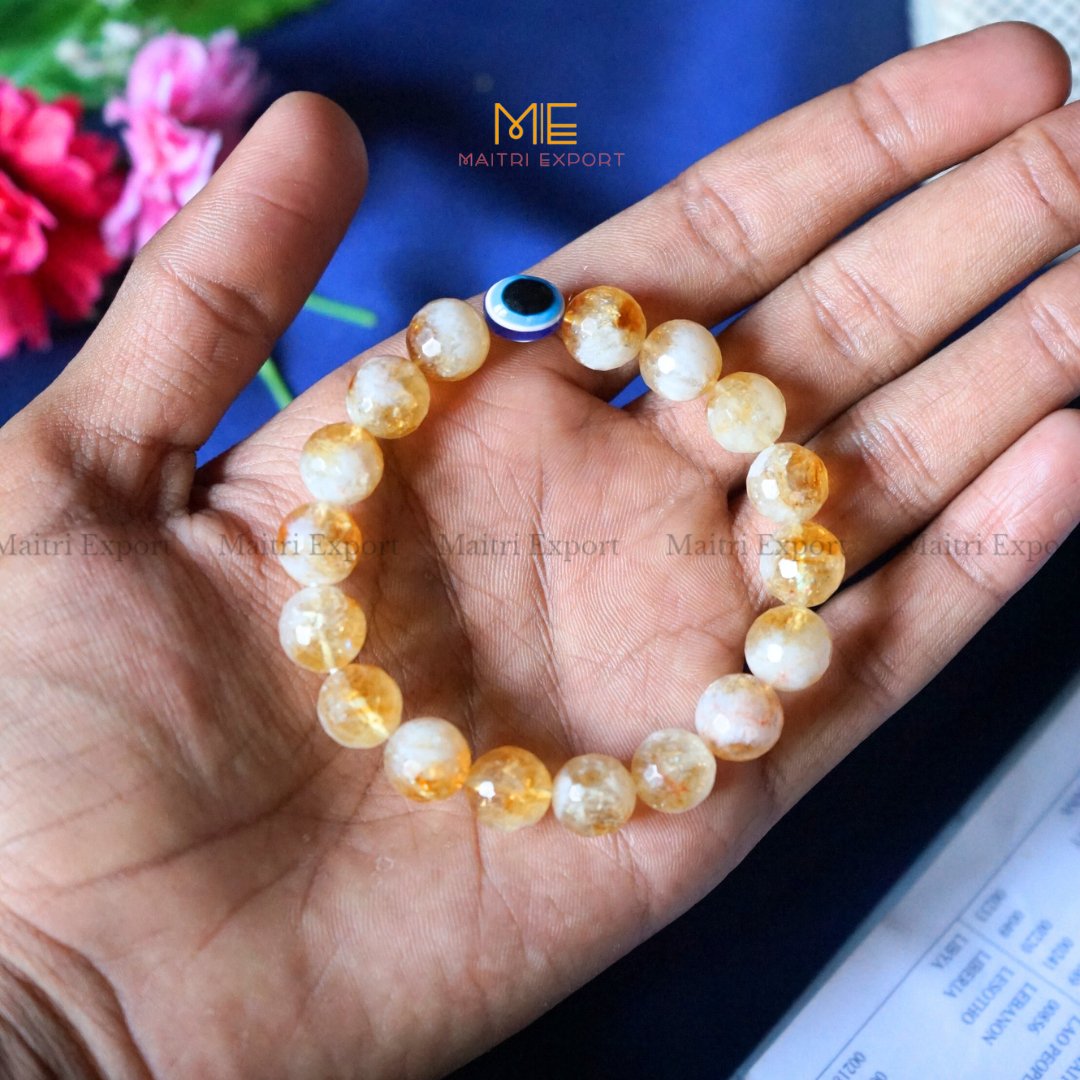 10mm crystal round beads Faceted With Evil Eye Bracelet-Citrine Natural-Maitri Export | Crystals Store