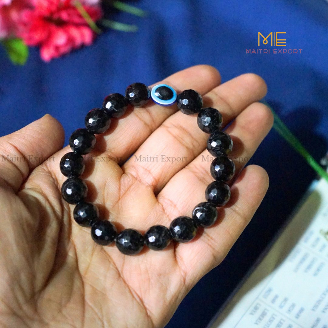 10mm crystal round beads Faceted With Evil Eye Bracelet-Black Tourmaline-Maitri Export | Crystals Store