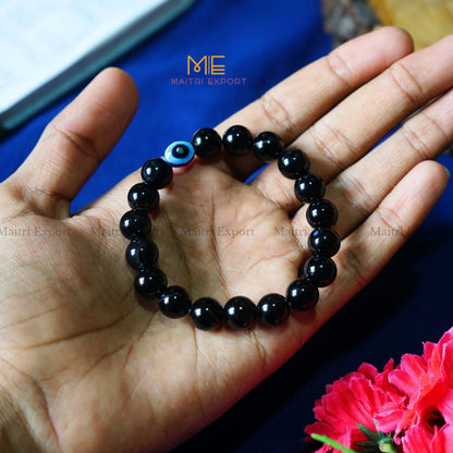 10mm Round beads Healing Crystals with Evil Eye Bracelet-Black Onyx-Maitri Export | Crystals Store