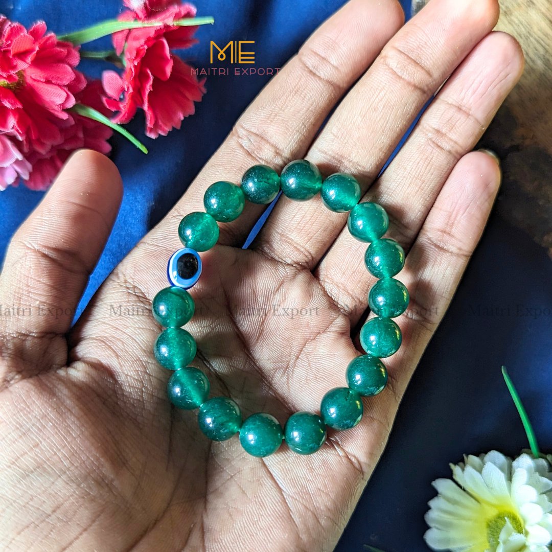 10mm Round beads Healing Crystals with Evil Eye Bracelet-Green Jade-Maitri Export | Crystals Store