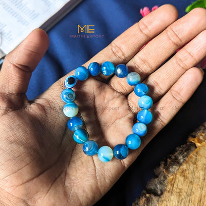 10mm Round beads Healing Crystals with Evil Eye Bracelet-Blue Onyx-Maitri Export | Crystals Store