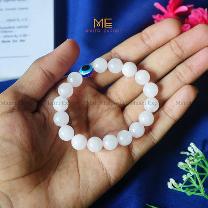 10mm Round beads Healing Crystals with Evil Eye Bracelet-Rose Quartz-Maitri Export | Crystals Store