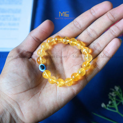 10mm Round beads Healing Crystals with Evil Eye Bracelet-Citrine-Maitri Export | Crystals Store