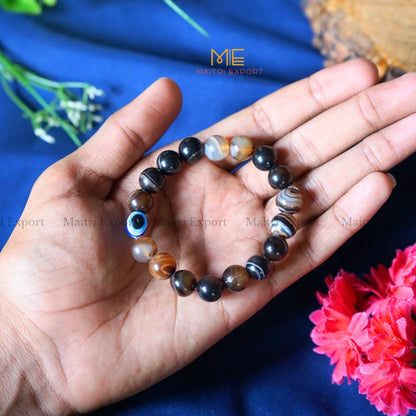 10mm Round beads Healing Crystals with Evil Eye Bracelet-Sulemani Hakik-Maitri Export | Crystals Store