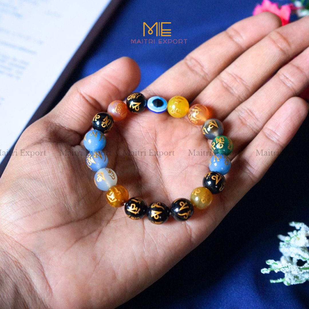 10mm Round beads Healing Crystals with Evil Eye Bracelet-Om Mani Multi-Maitri Export | Crystals Store