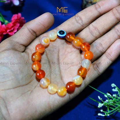 10mm Round beads Healing Crystals with Evil Eye Bracelet-Banded Carnelian-Maitri Export | Crystals Store