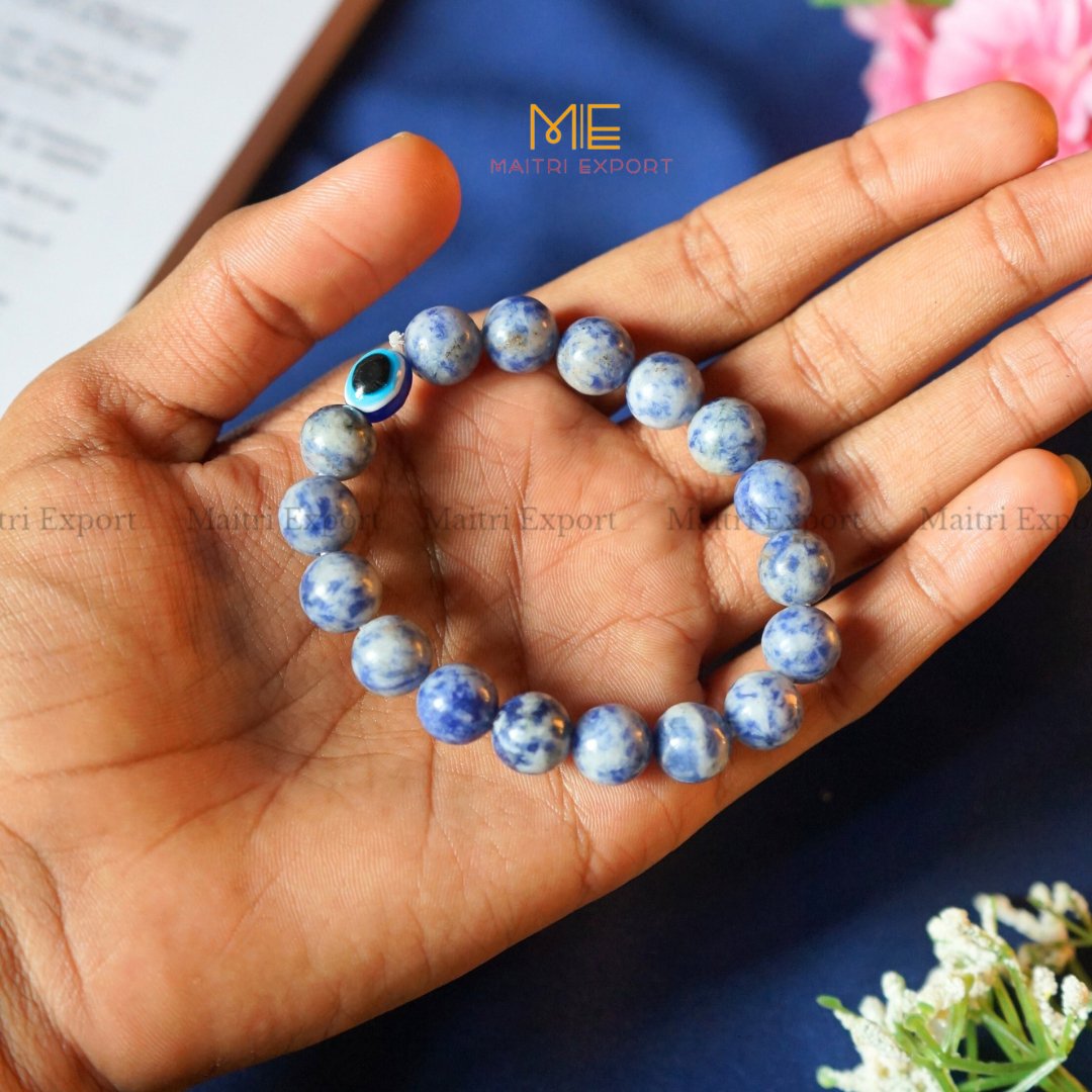 10mm Round beads Healing Crystals with Evil Eye Bracelet-Sodalite-Maitri Export | Crystals Store