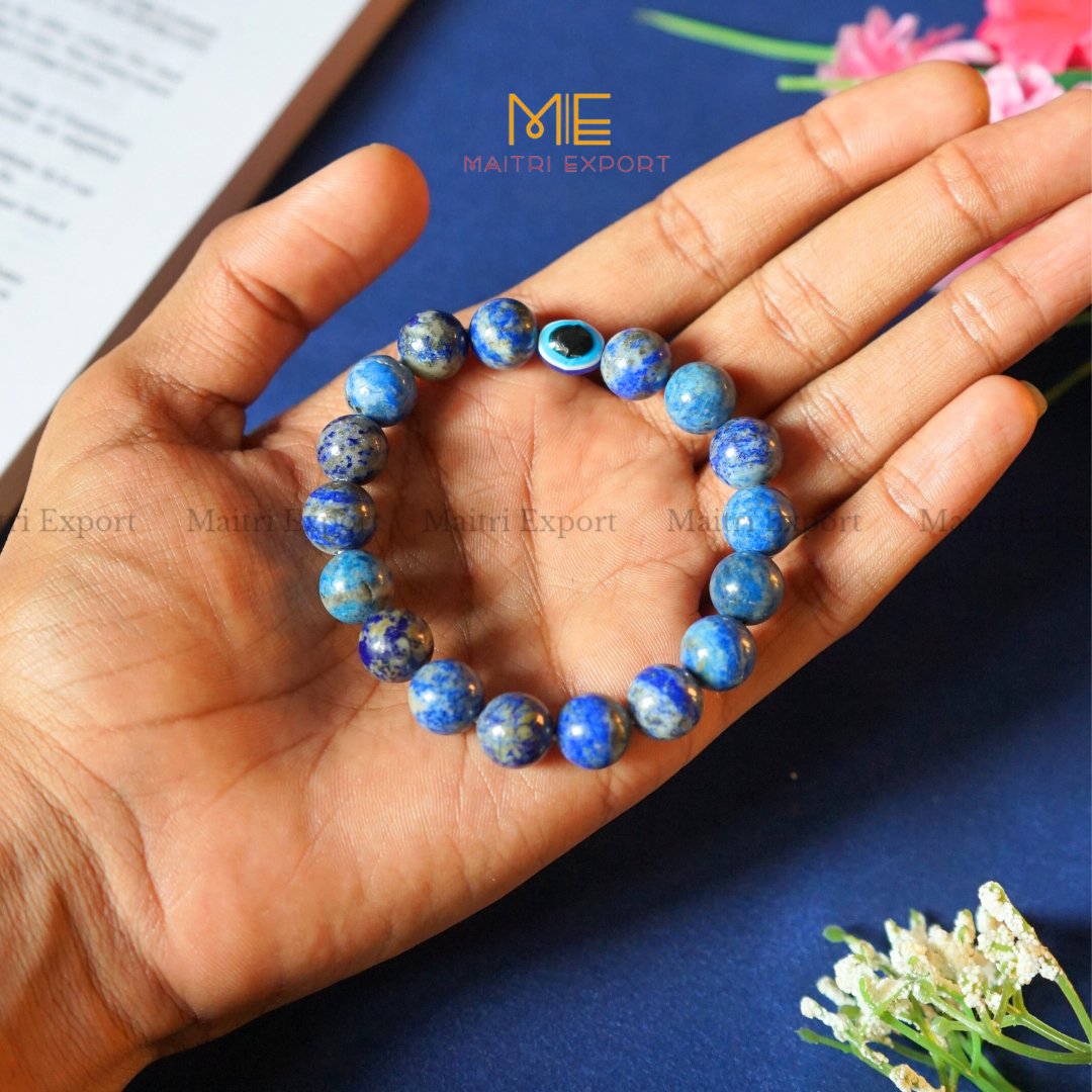 10mm Round beads Healing Crystals with Evil Eye Bracelet-Lapis Lazuli-Maitri Export | Crystals Store