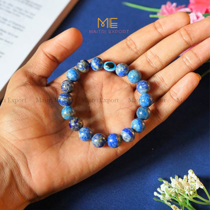 10mm Round beads Healing Crystals with Evil Eye Bracelet-Lapis Lazuli-Maitri Export | Crystals Store