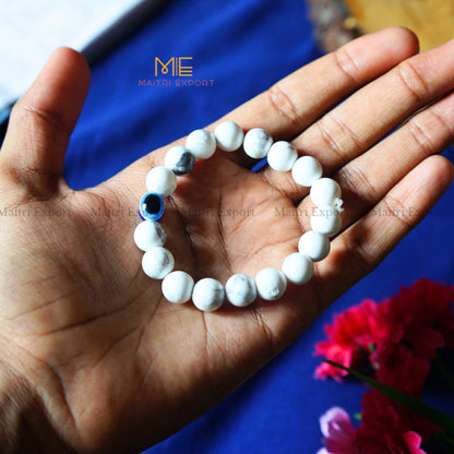 10mm Round beads Healing Crystals with Evil Eye Bracelet-Howlite-Maitri Export | Crystals Store