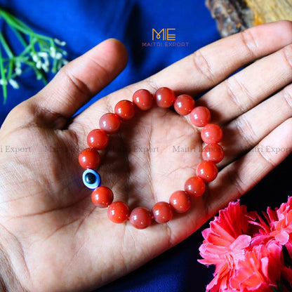 10mm Round beads Healing Crystals with Evil Eye Bracelet-Red Onyx-Maitri Export | Crystals Store