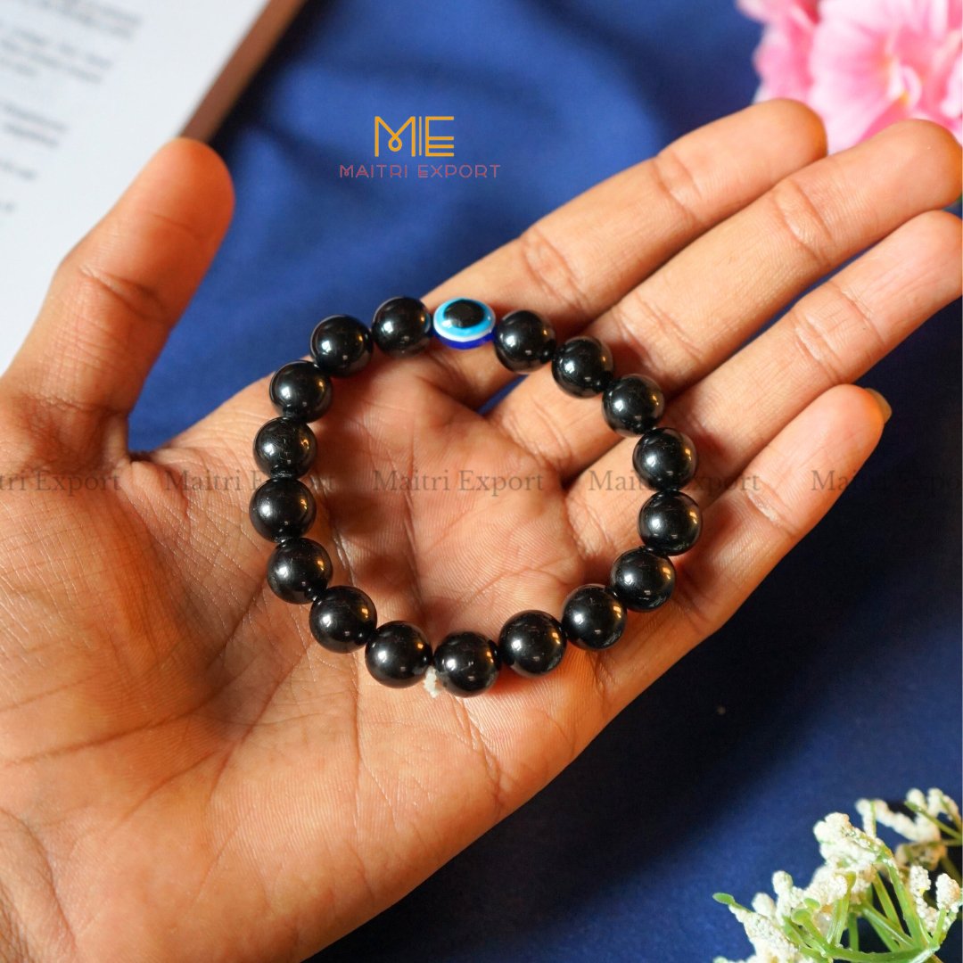 10mm Round beads Healing Crystals with Evil Eye Bracelet-Black Tourmaline-Maitri Export | Crystals Store