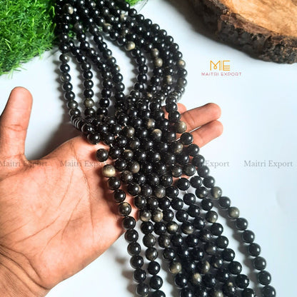 10mm round loose crystal beads strand / string-Golden Black Obsidian-Maitri Export | Crystals Store