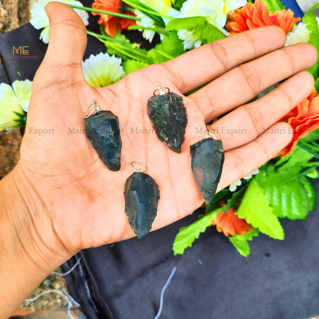 Natural crystal stone rough crescent pendant-Bloodstone-Maitri Export | Crystals Store