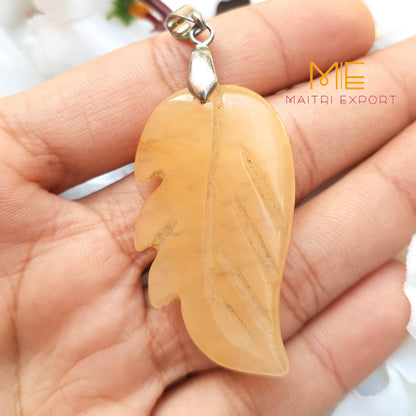Natural crystal stone leaf shaped pendant-Yellow Aventurine-Maitri Export | Crystals Store