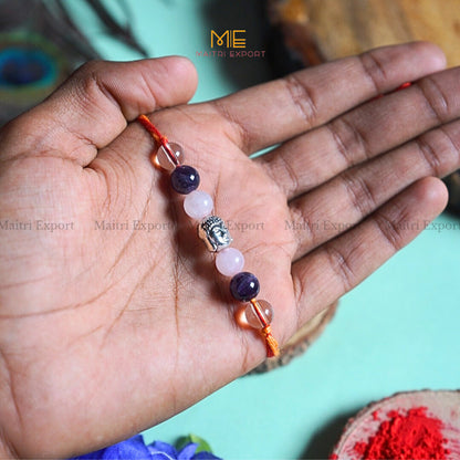 Natural crystal stone purposed rakhi-focus and peace-with buddha charm-Maitri Export | Crystals Store