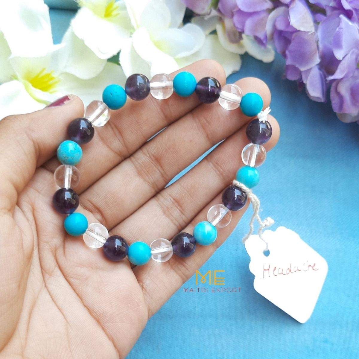 Different purpose based 8mm crystal bead bracelet-Headache-Maitri Export | Crystals Store