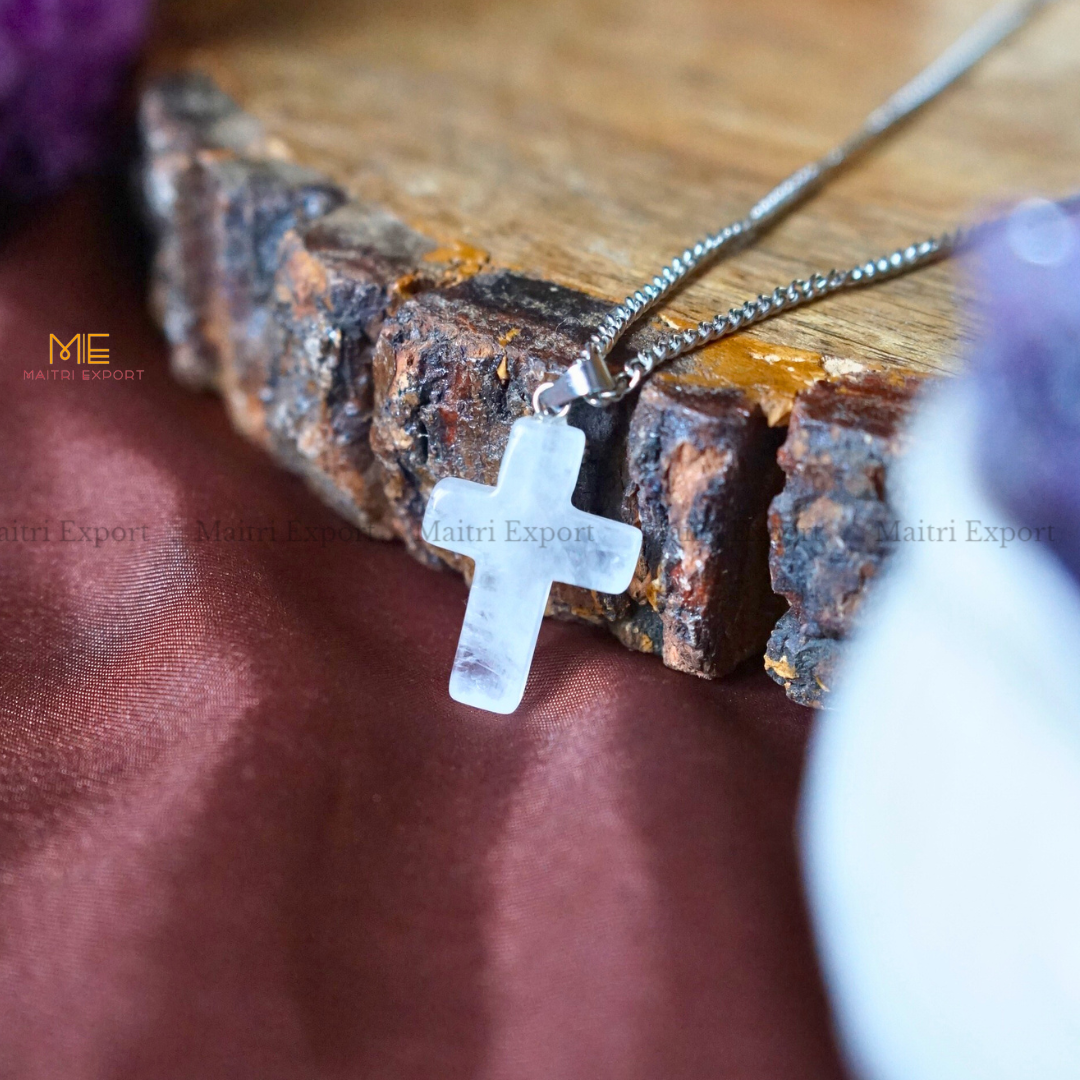 Christian Symbol Cross Shape Crystal Healing Pendant-Clear Quartz-Maitri Export | Crystals Store
