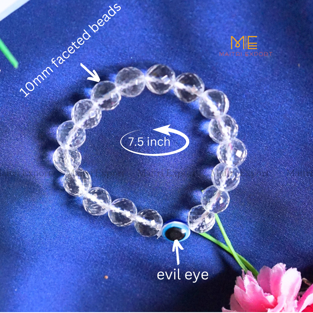 10mm crystal round beads Faceted With Evil Eye Bracelet-Maitri Export | Crystals Store