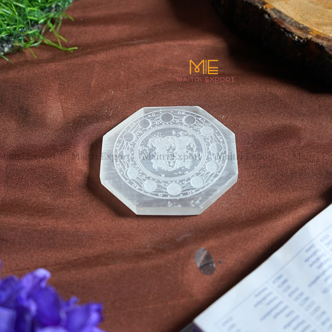 Natural selenite plate with different carvings-Maitri Export | Crystals Store