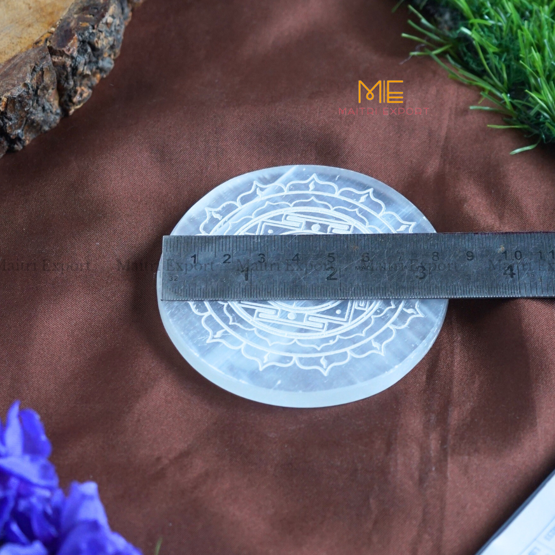 Natural selenite plate with different carvings-Maitri Export | Crystals Store