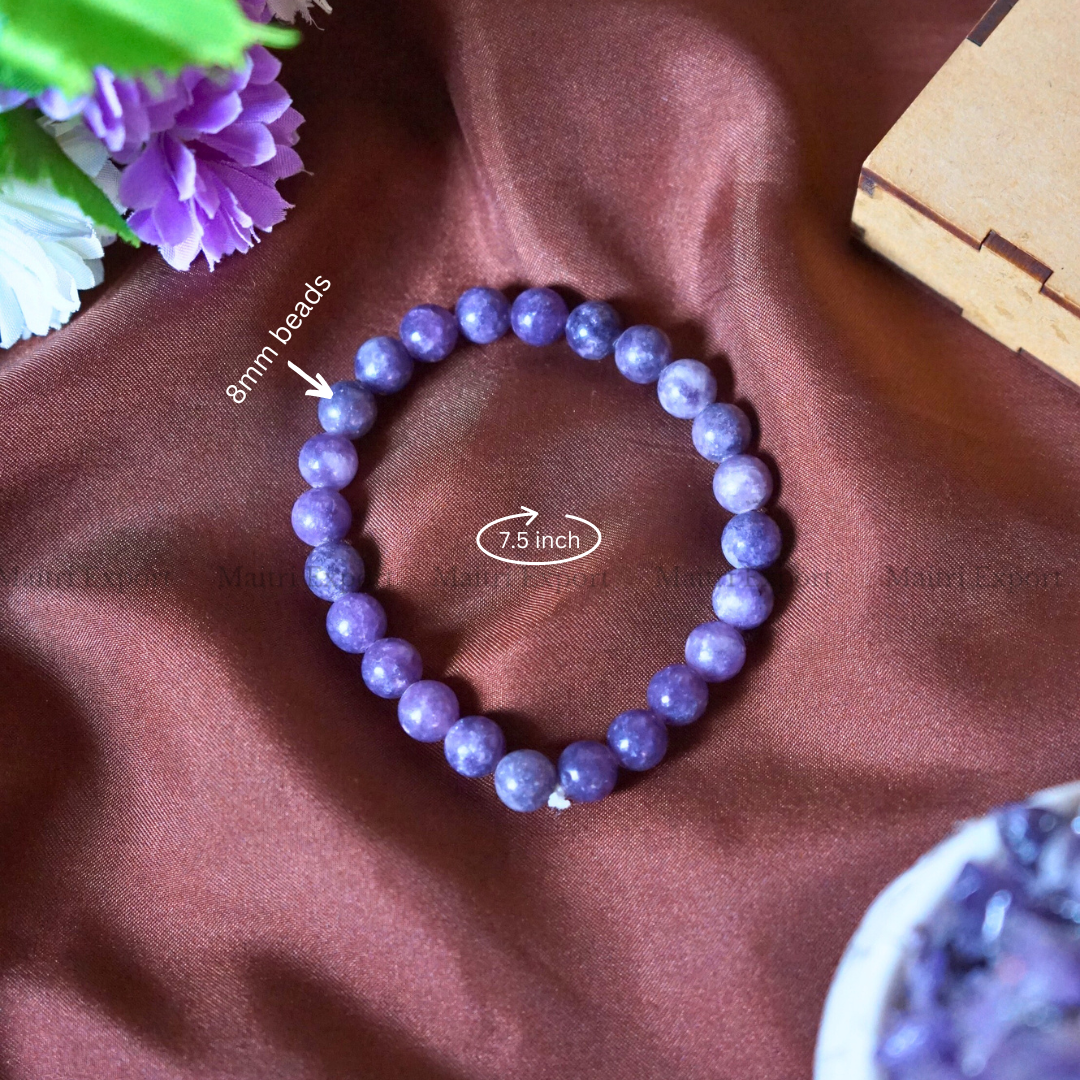 Lepidolite 8mm Natural Crystal Healing Bracelet ( High Quality )-Maitri Export | Crystals Store