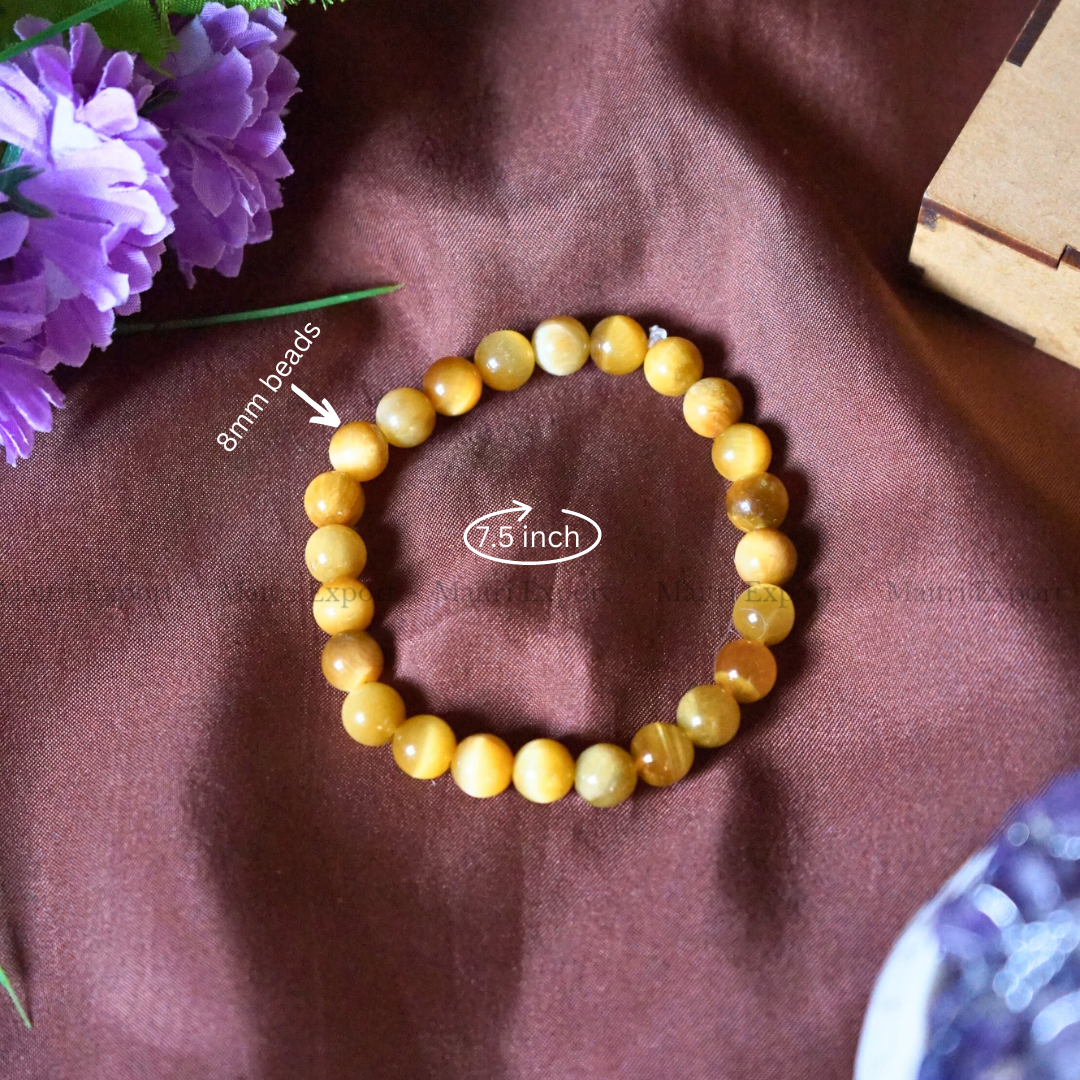 Yellow Cat Eye 8mm Natural Crystal Healing Bracelet-Maitri Export | Crystals Store