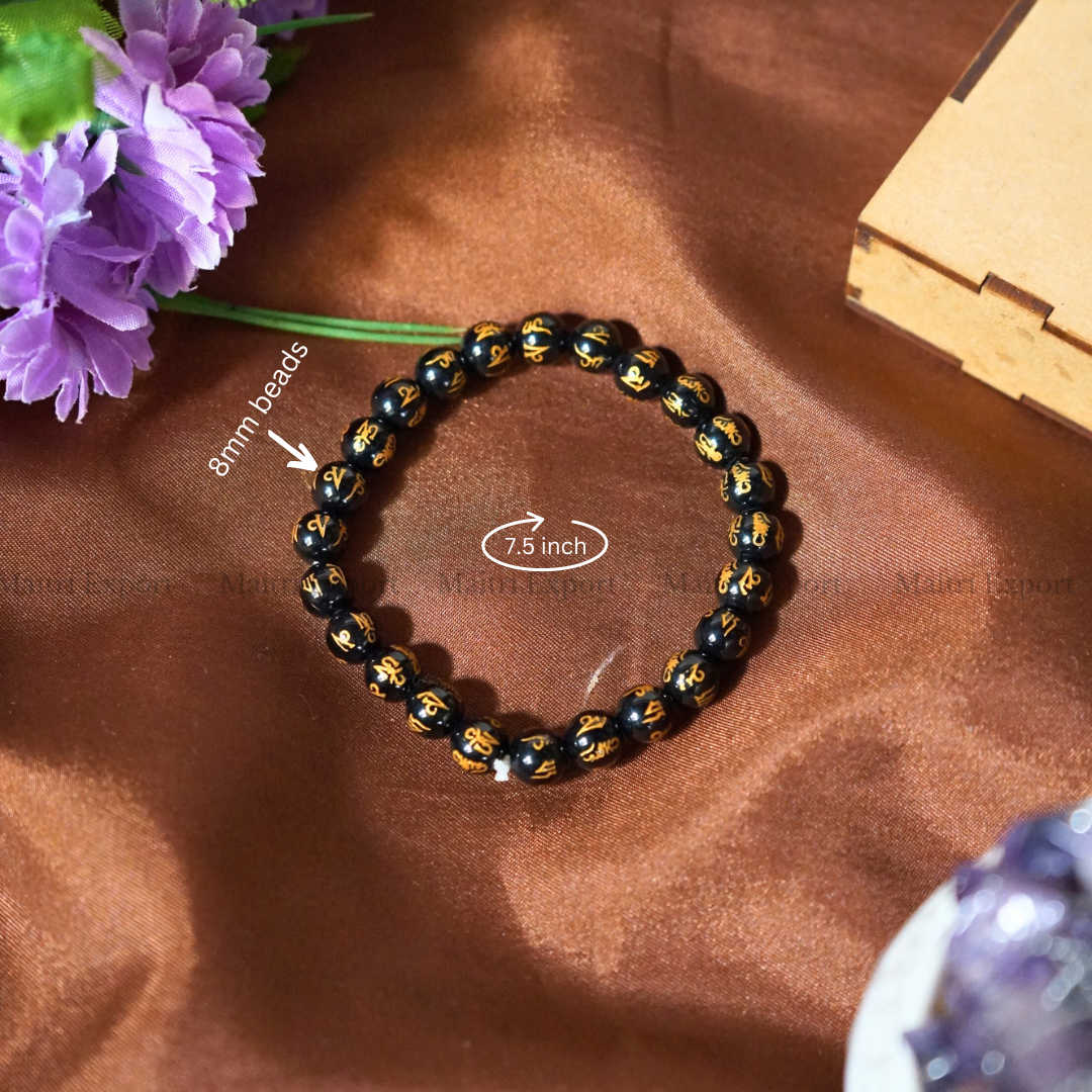 Om Mani Black Crystal Healing Bracelet-Maitri Export | Crystals Store