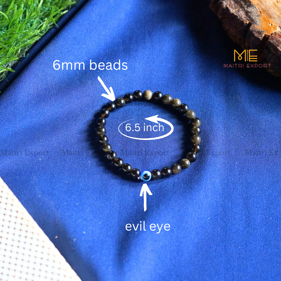 6mm crystal beaded bracelet with evil eye-Maitri Export | Crystals Store