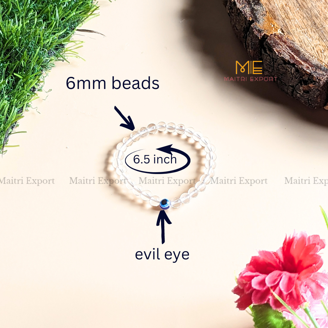 6mm crystal beaded bracelet with evil eye-Maitri Export | Crystals Store