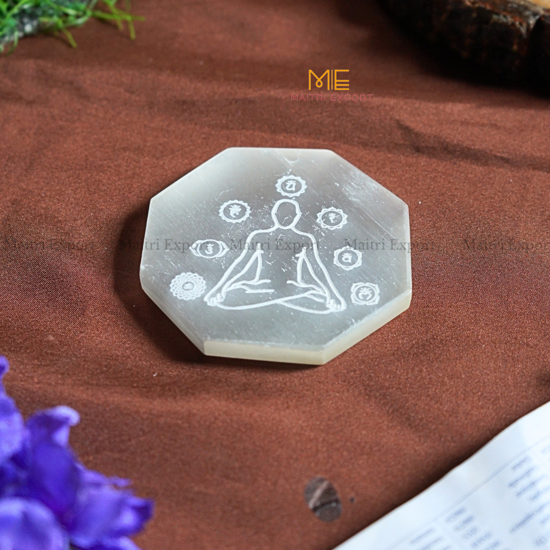 Natural selenite plate with different carvings-Maitri Export | Crystals Store