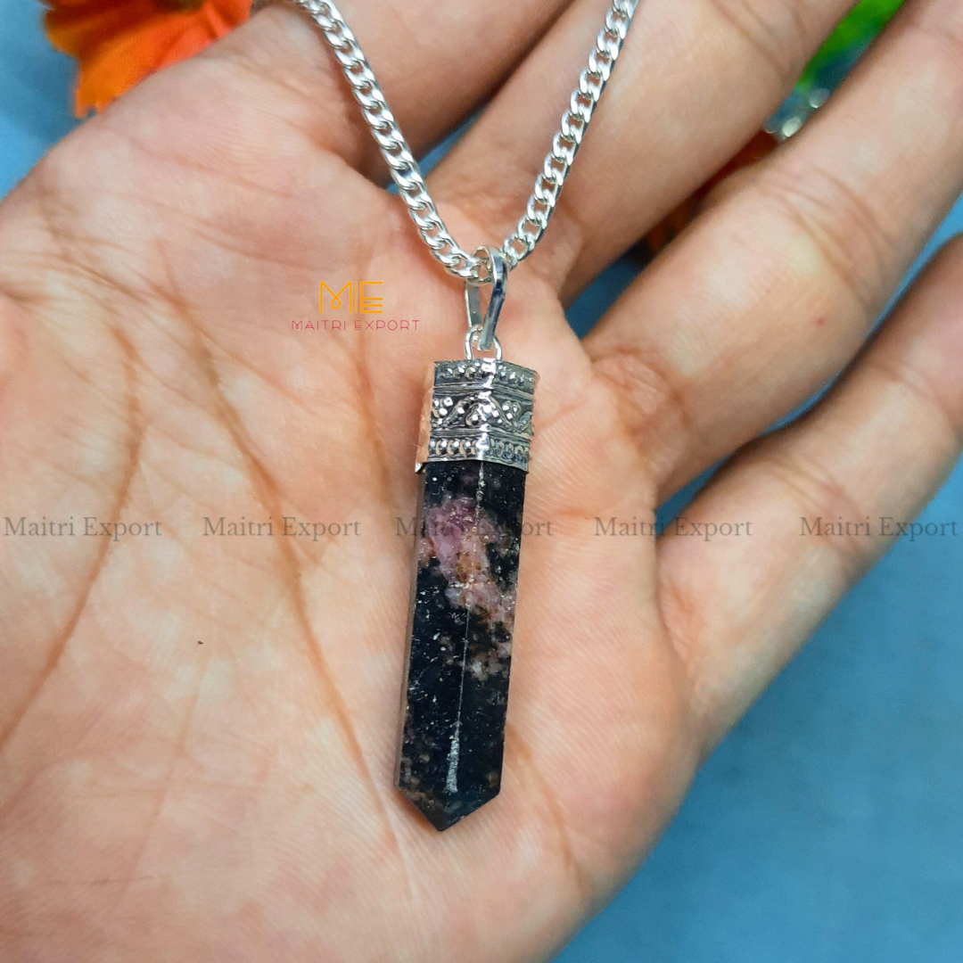 Natural crystal Single Point Pencil Pendant-Rhodonite-Maitri Export | Crystals Store