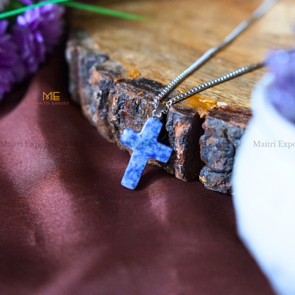 Christian Symbol Cross Shape Crystal Healing Pendant-Sodalite-Maitri Export | Crystals Store