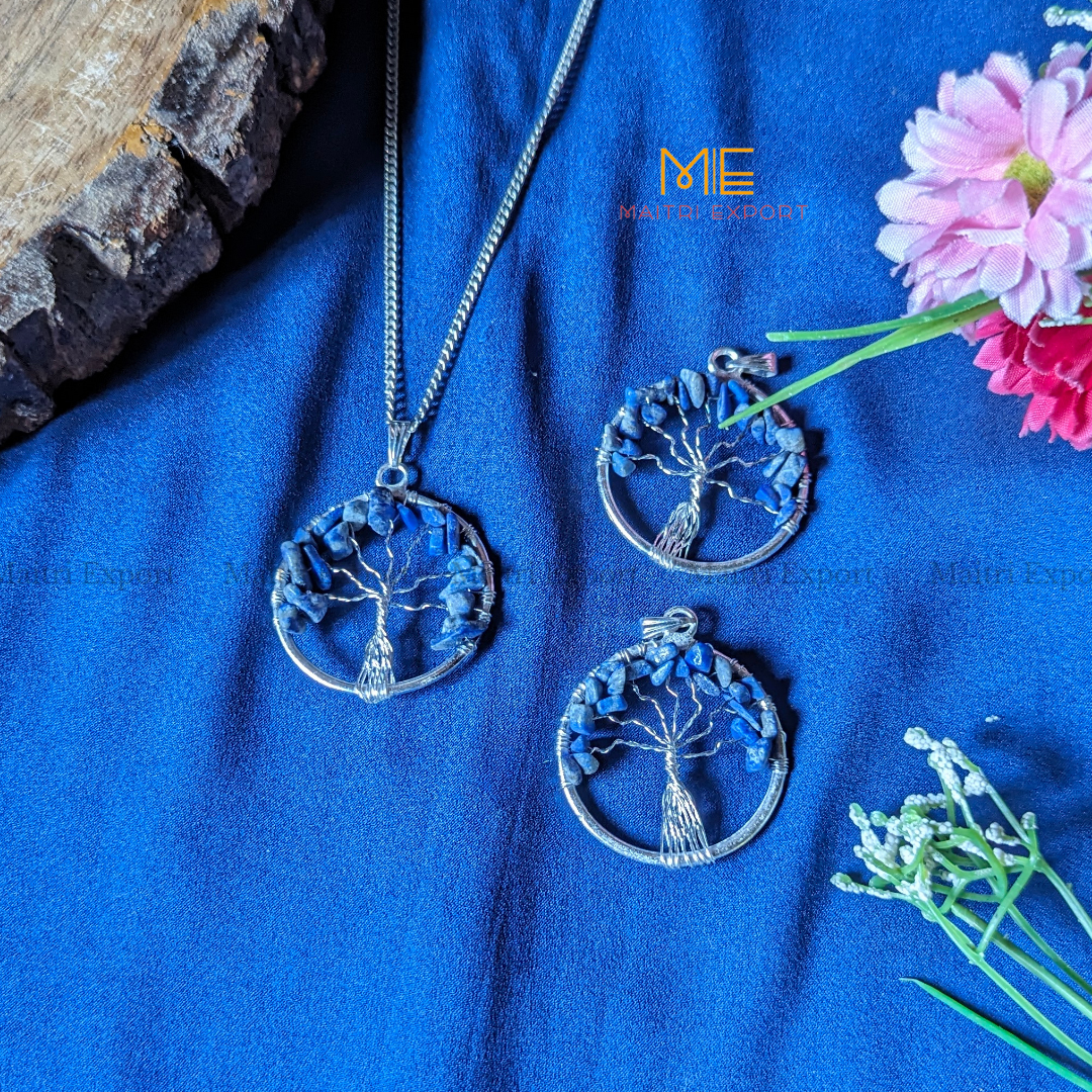 Natural crystal stones tree of life pendants made from mini crystal chips-Maitri Export | Crystals Store