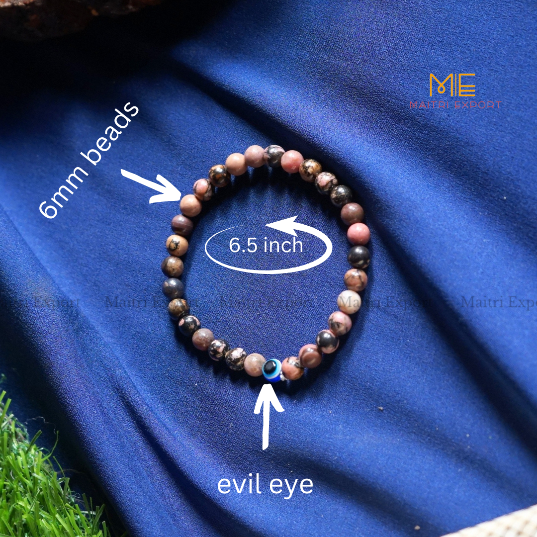 6mm crystal beaded bracelet with evil eye-Maitri Export | Crystals Store