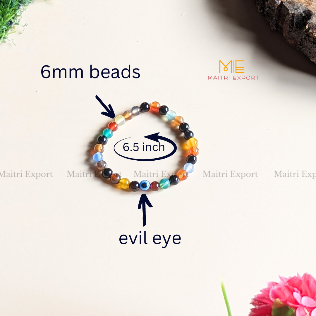 6mm crystal beaded bracelet with evil eye-Maitri Export | Crystals Store